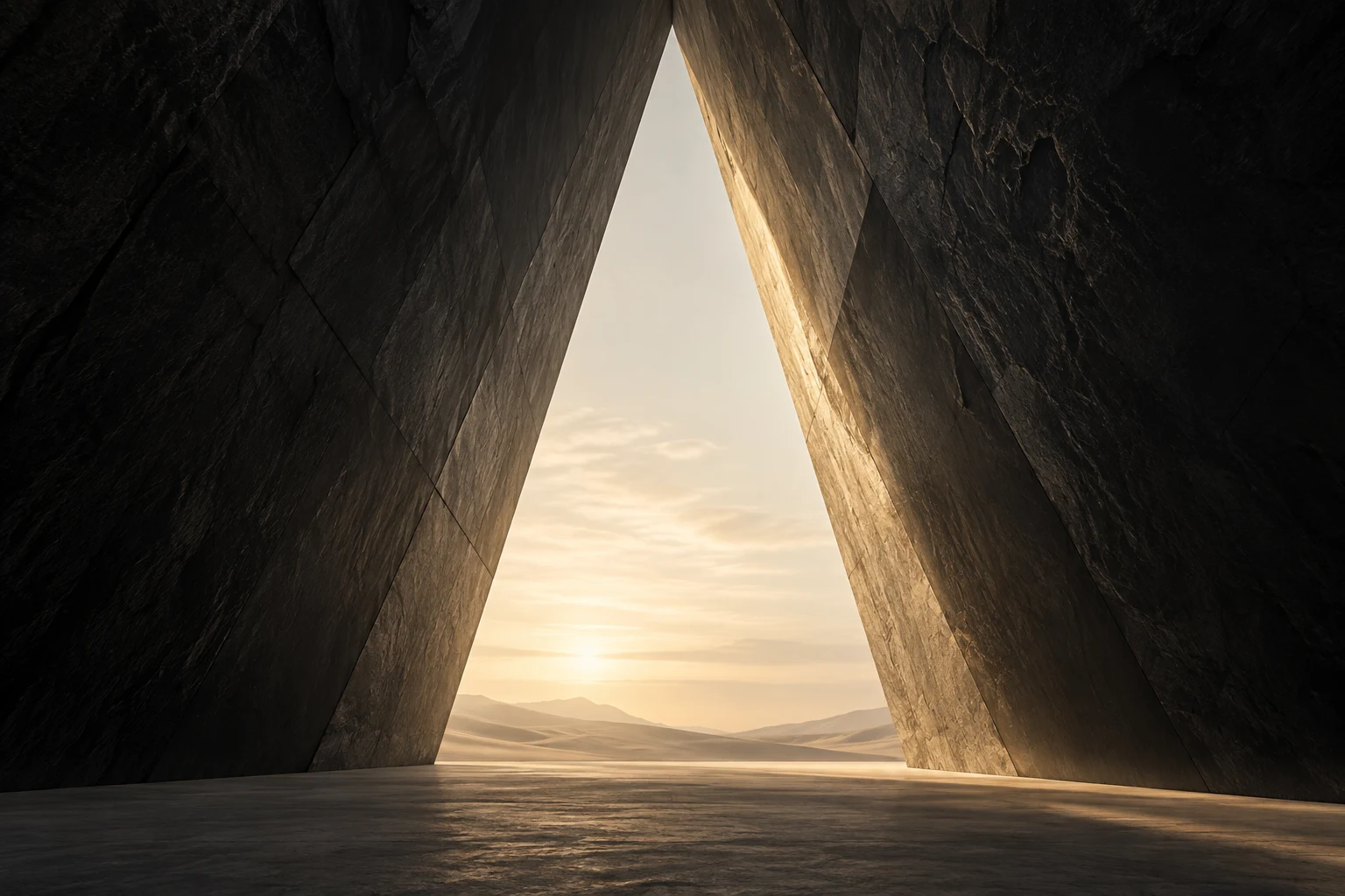 Concept architectural study of an open triangular stone passage